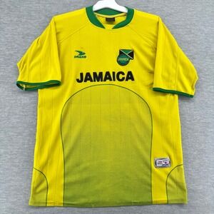 Jamaica Drako Soccer Jersey Mens Large Yellow Football Federation Short Sleeve